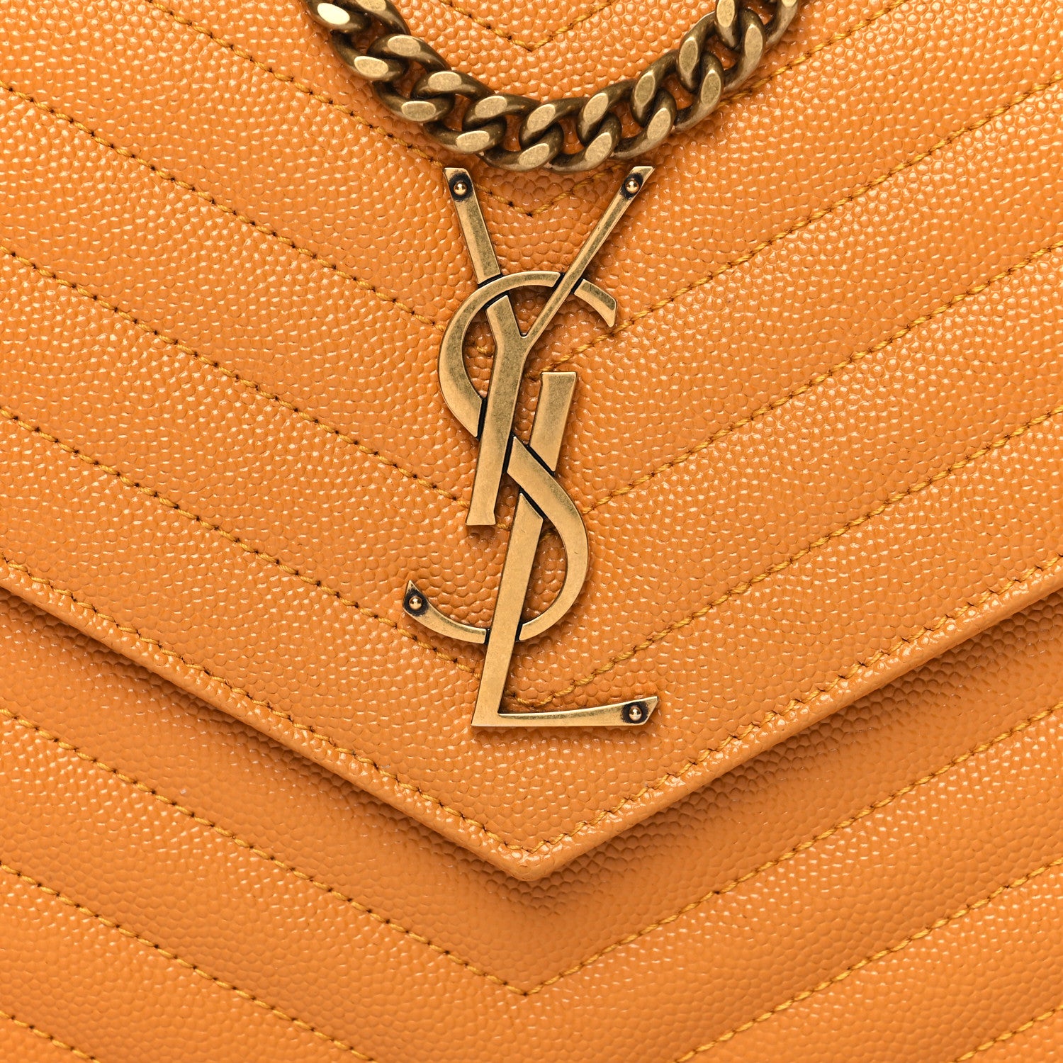 Saint Laurent Grain De Poudre Matelasse Chevron Monogram Chain Wallet Mustard 9 of 11
