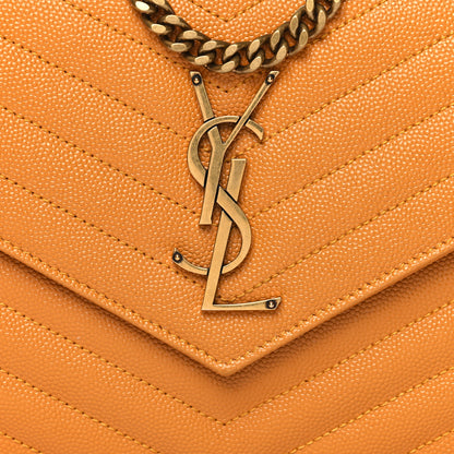 Saint Laurent Grain De Poudre Matelasse Chevron Monogram Chain Wallet Mustard 9 of 11