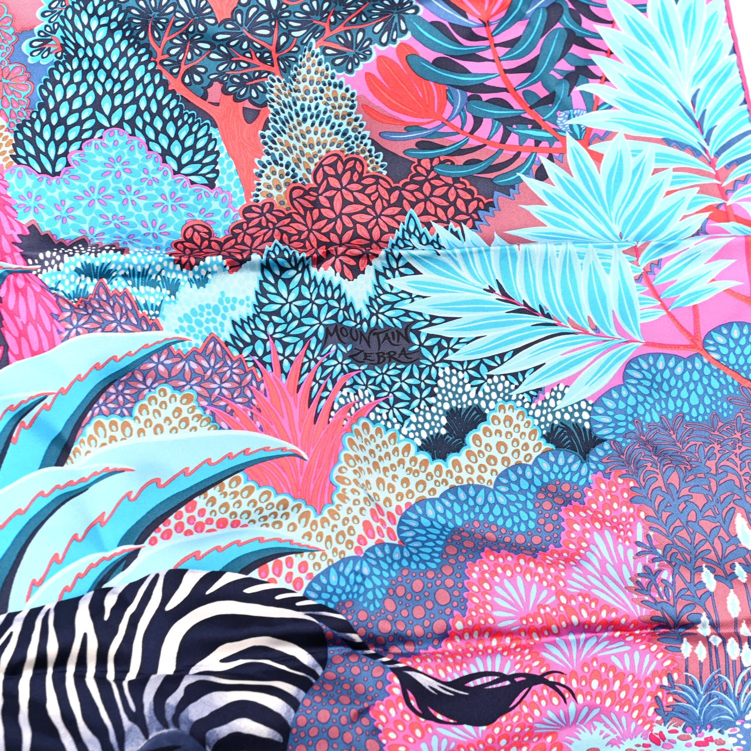 Hermes Silk Mountain Zebra Scarf 90 Turquoise Fuchsia Cobalt 5 of 6