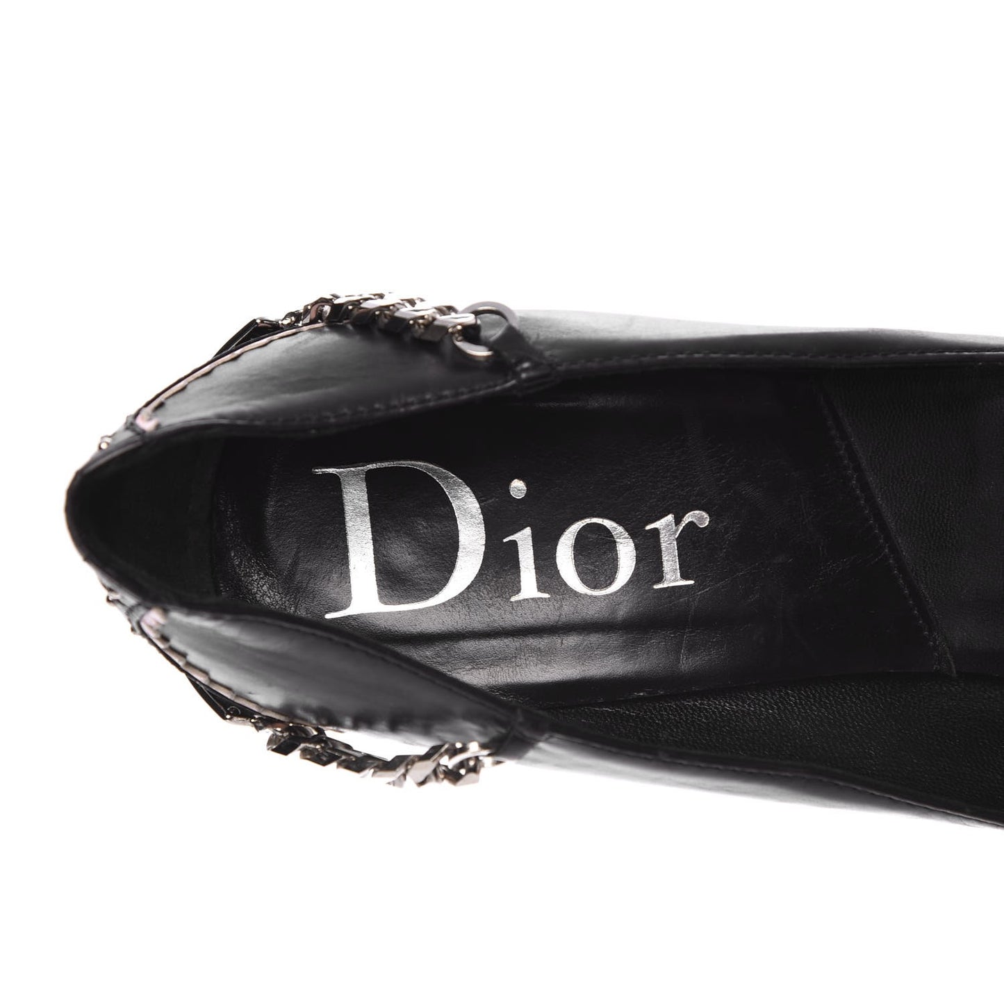Calfskin Brogues Chain Bow Pumps 39.5 Black