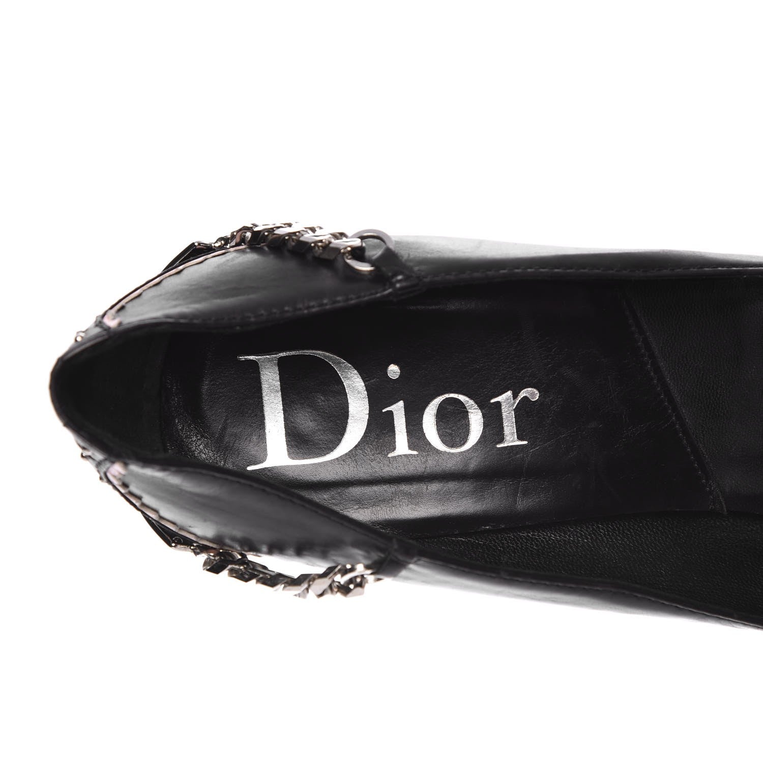 Christian Dior Calfskin Brogues Chain Bow Pumps 39.5 Black 11 of 13