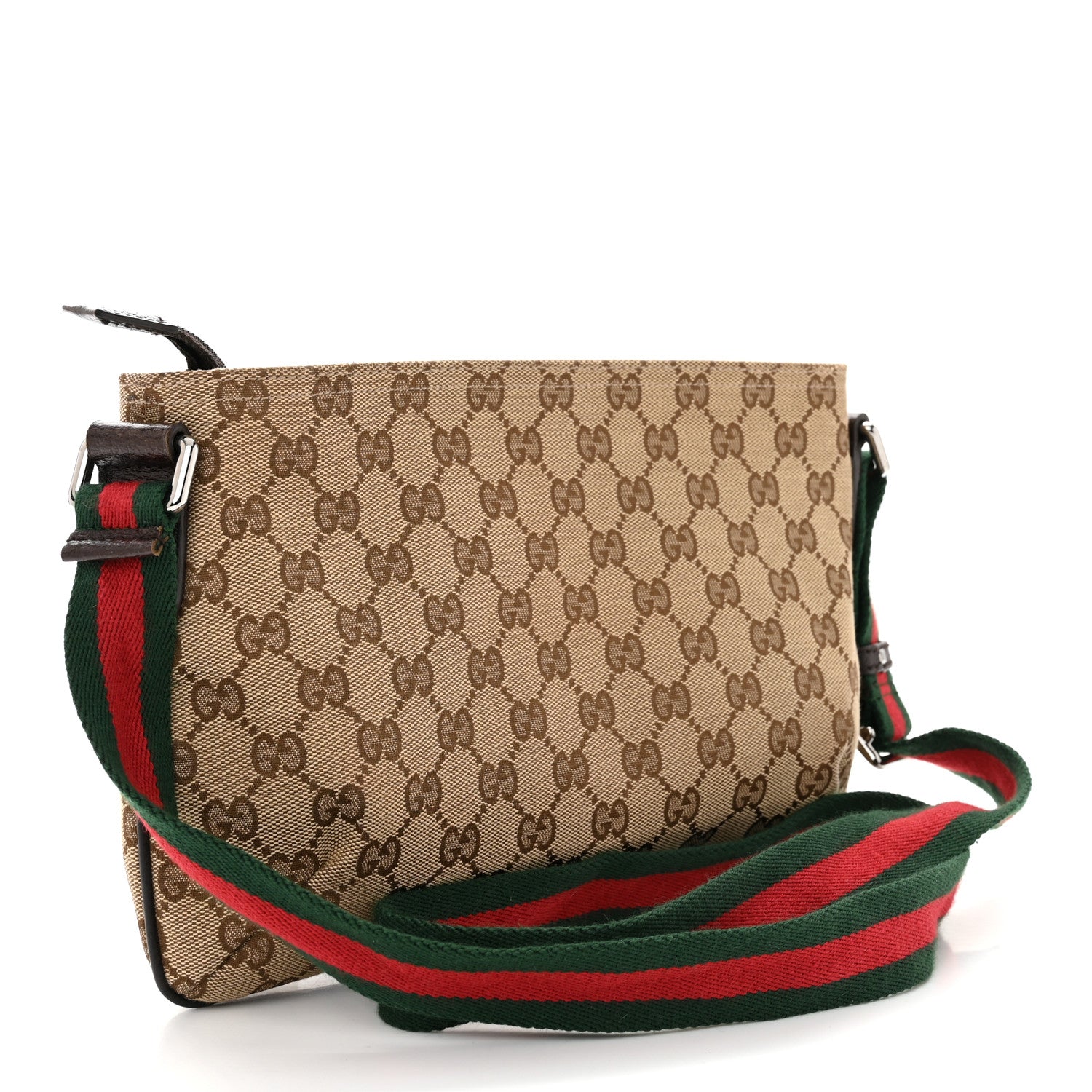 Gucci Monogram Web Small Flat Messenger Crossbody Dark Brown 3 of 10
