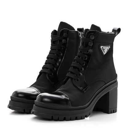 Prada Spazzolato Re-Nylon Metal Triangle Logo Lace Up 55mm Ankle Boots 36.5 Black 3 of 13