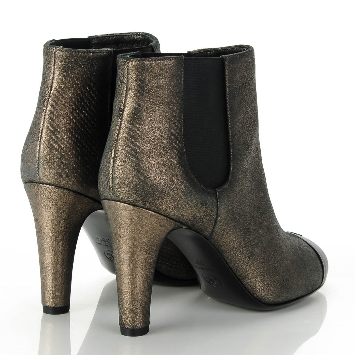Metallic Lambskin CC Cap Toe Ankle Boots 38.5 Argent Fonce Black
