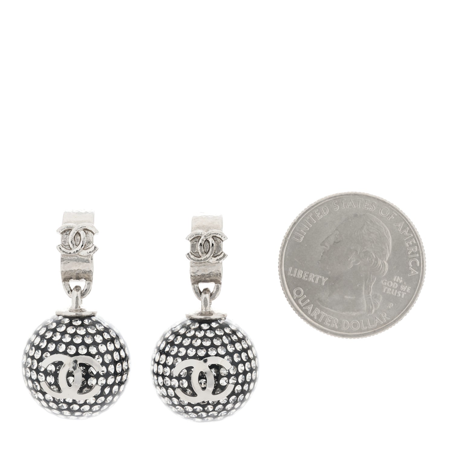 Chanel Resin Crystal CC Ball Drop Earrings Silver 2 of 5