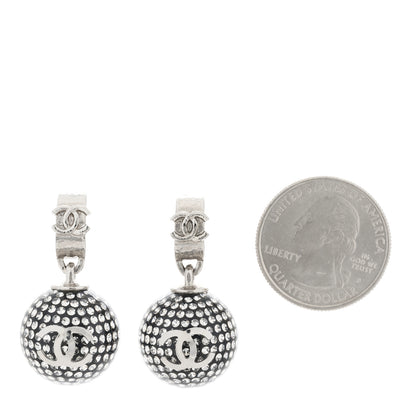 Chanel Resin Crystal CC Ball Drop Earrings Silver 2 of 5