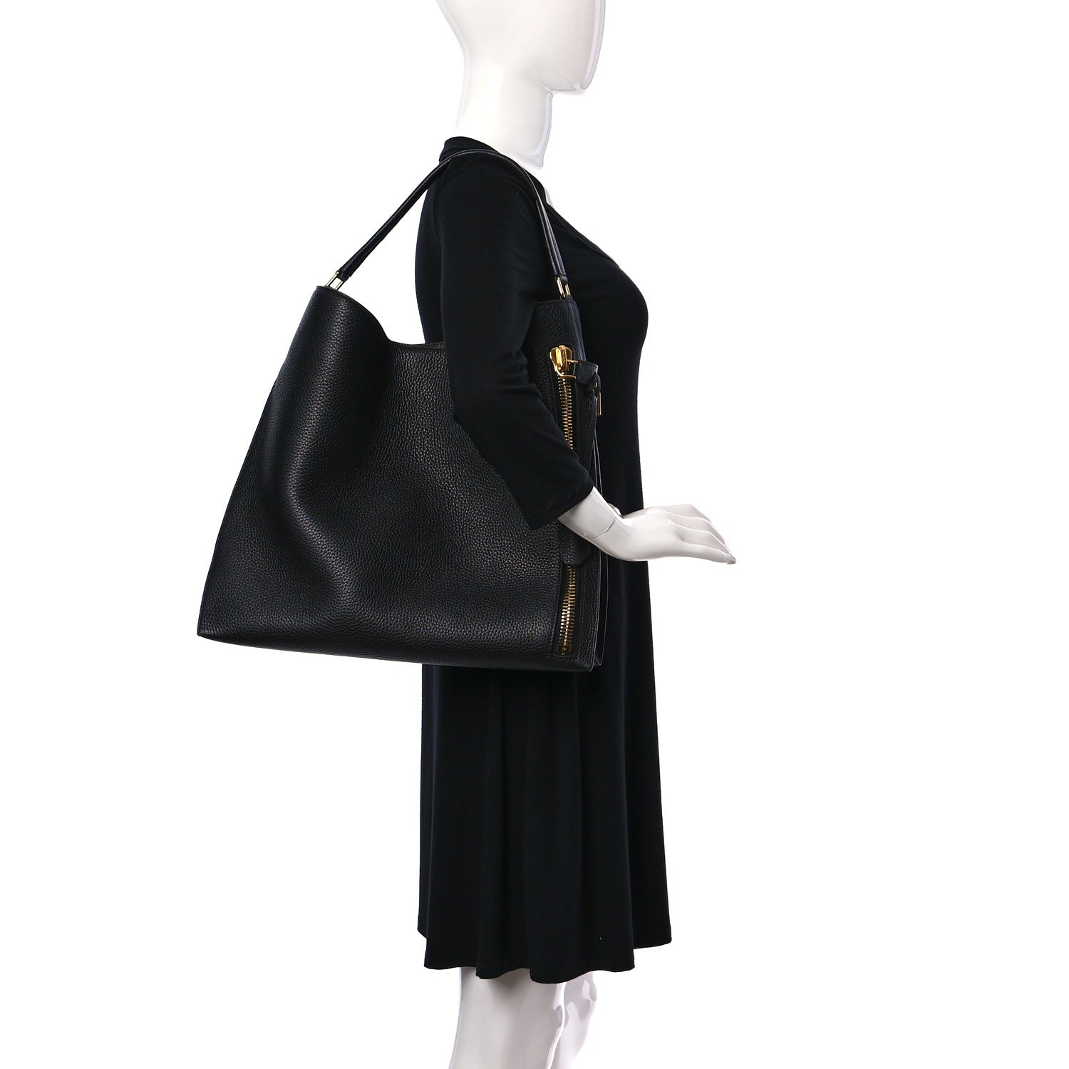 Tom Ford Pebbled Calfskin Small Alix Padlock Zip Hobo Bag Black 2 of 10