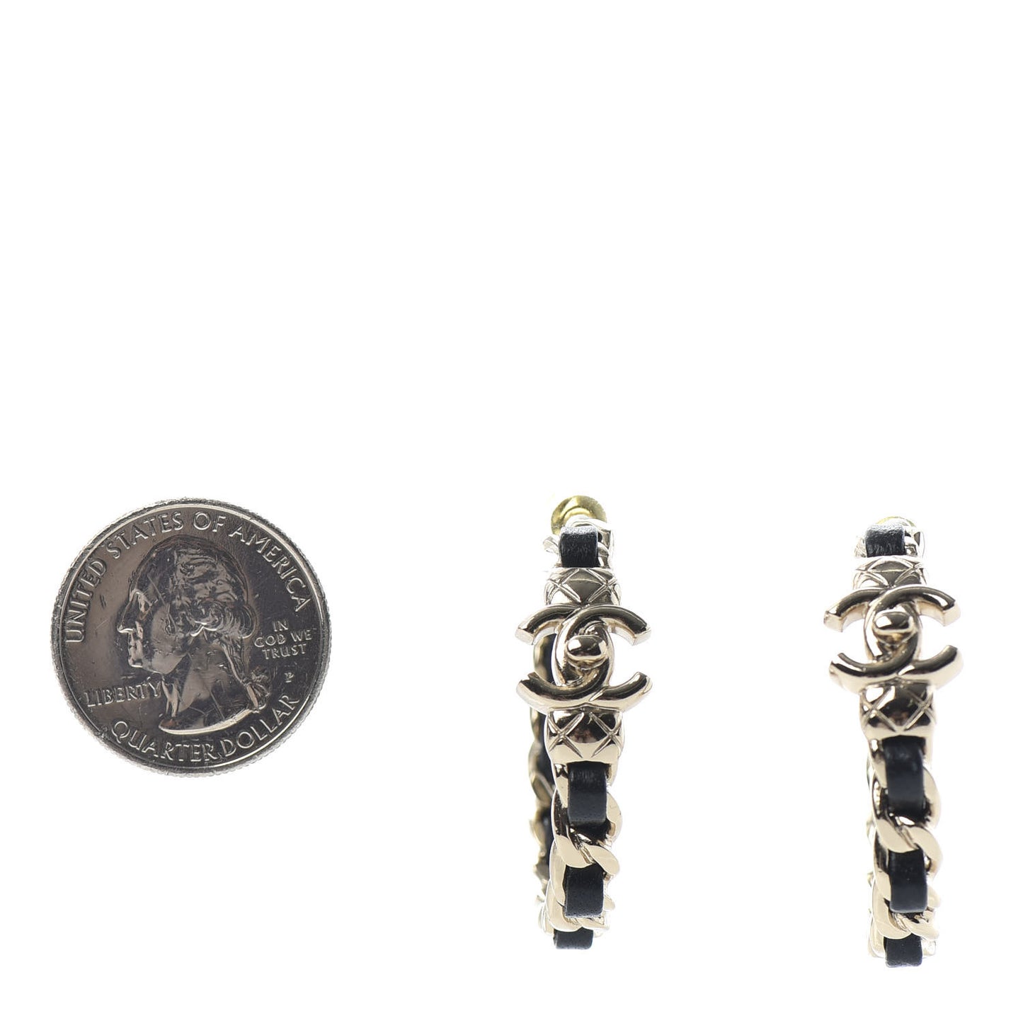 Lambskin CC Turnlock Chain Hoop Earrings Gold Black