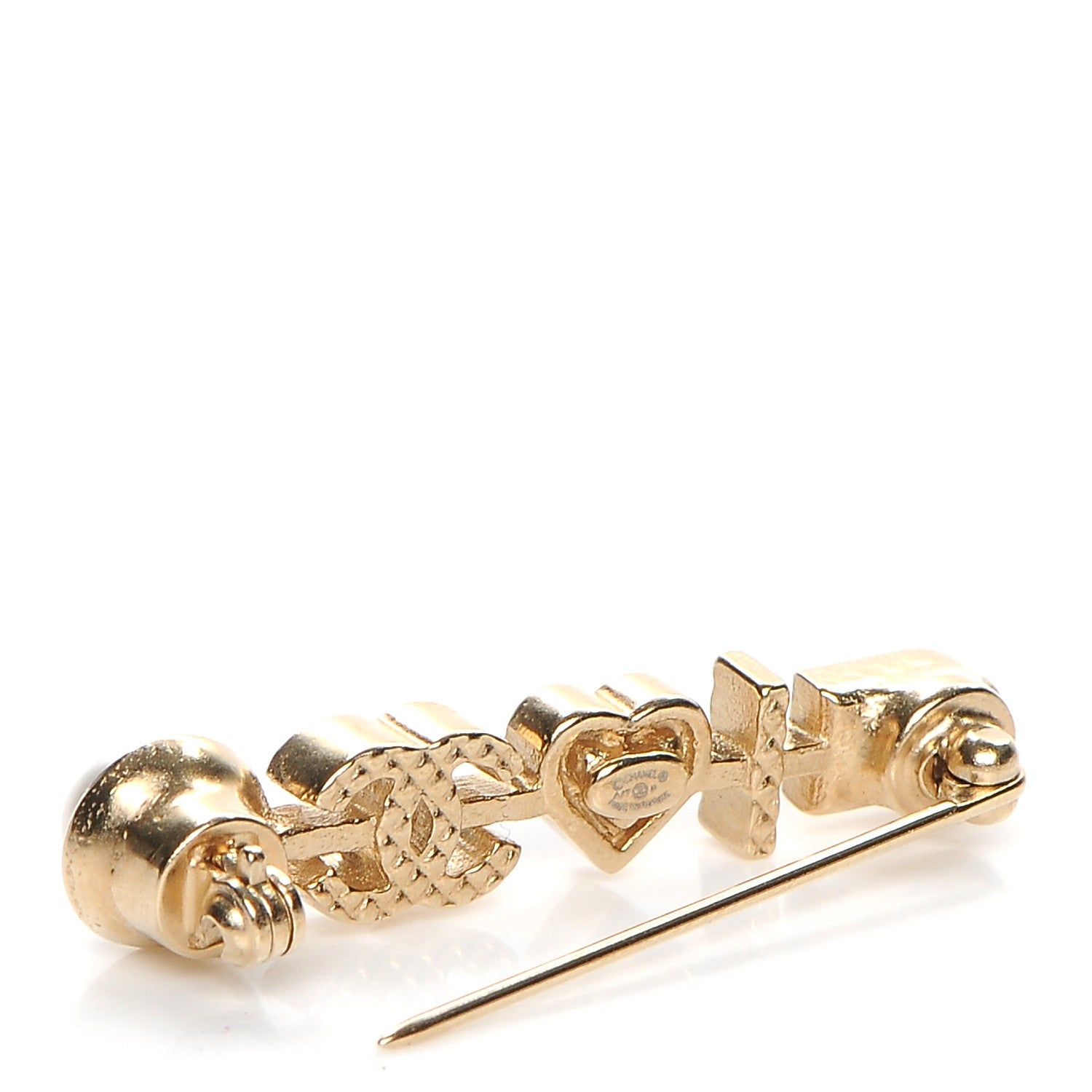 Chanel Enamel Pearl I Heart CC Brooch Gold 3 of 5