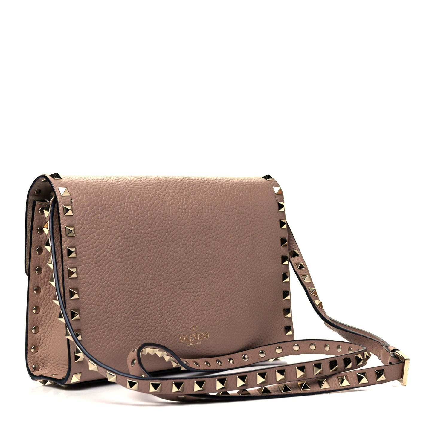 Pebbled Calfskin Medium Rockstud Flip Lock Crossbody Bag Poudre