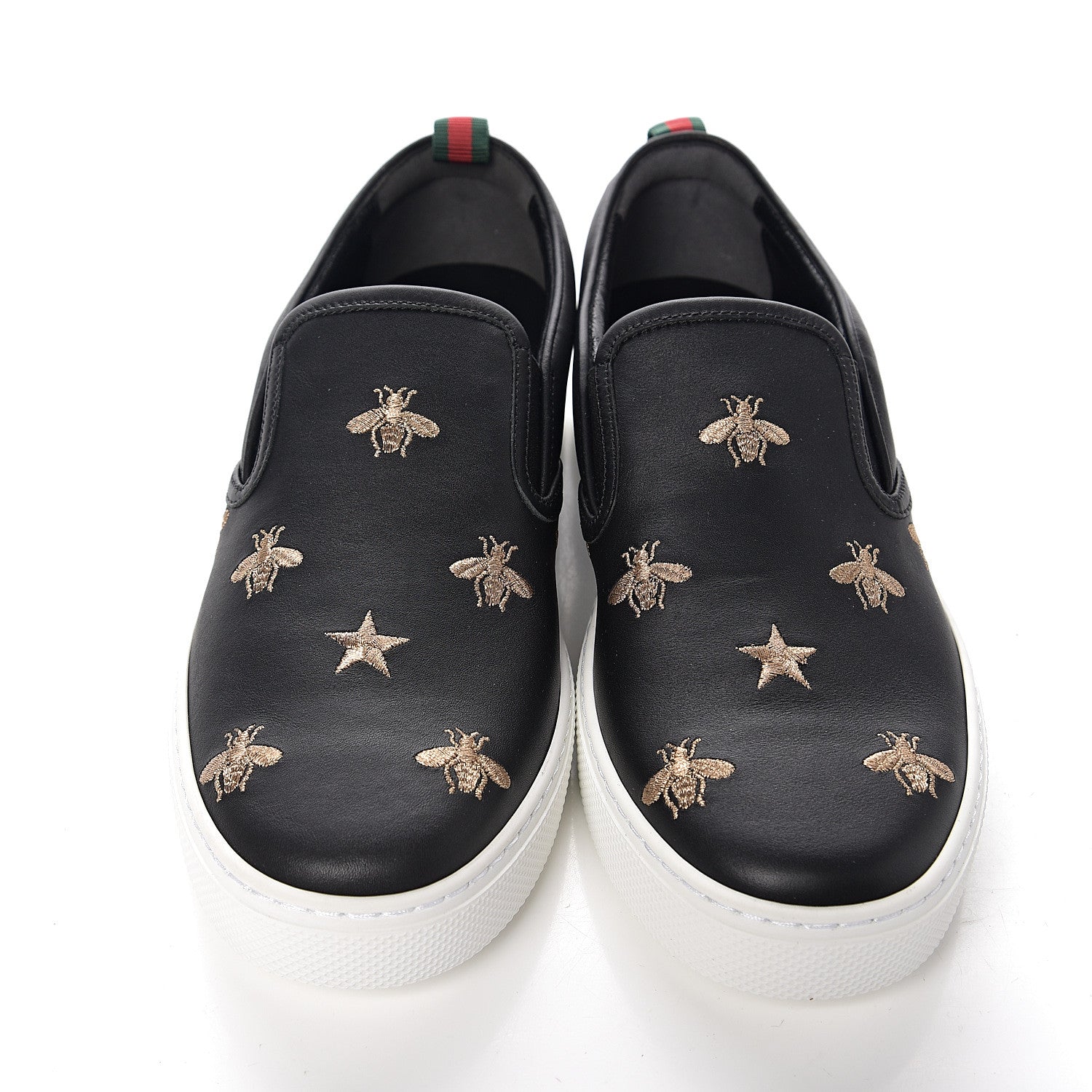 Gucci Calfskin Miro Soft Bee Star Embroidered Mens Dublin Slip On Sneakers 6.5 Black 9 of 11