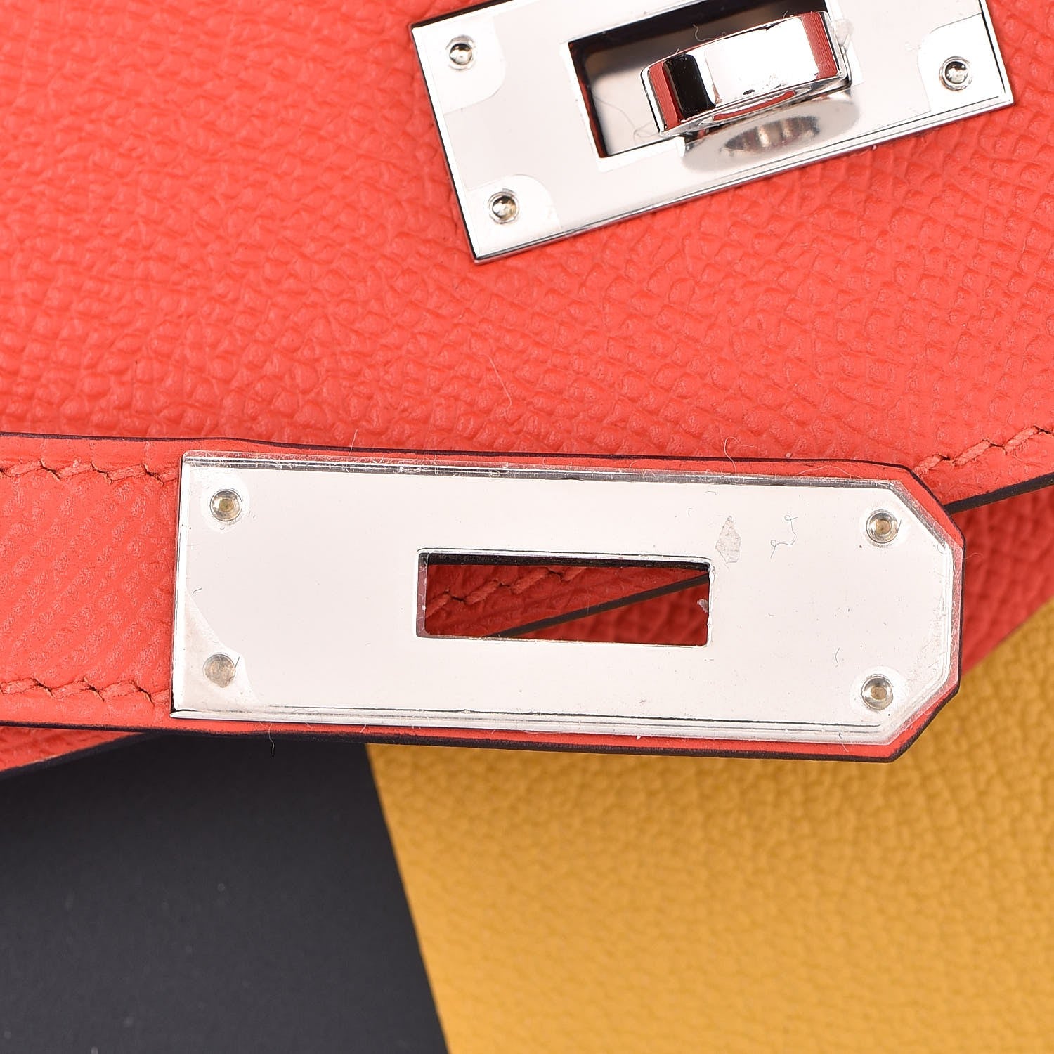 Hermes Epsom Sombrero Chevre Mysore Lettre M Kelly Sellier 28 Capucine Bleu Obscure Ambre 18 of 38