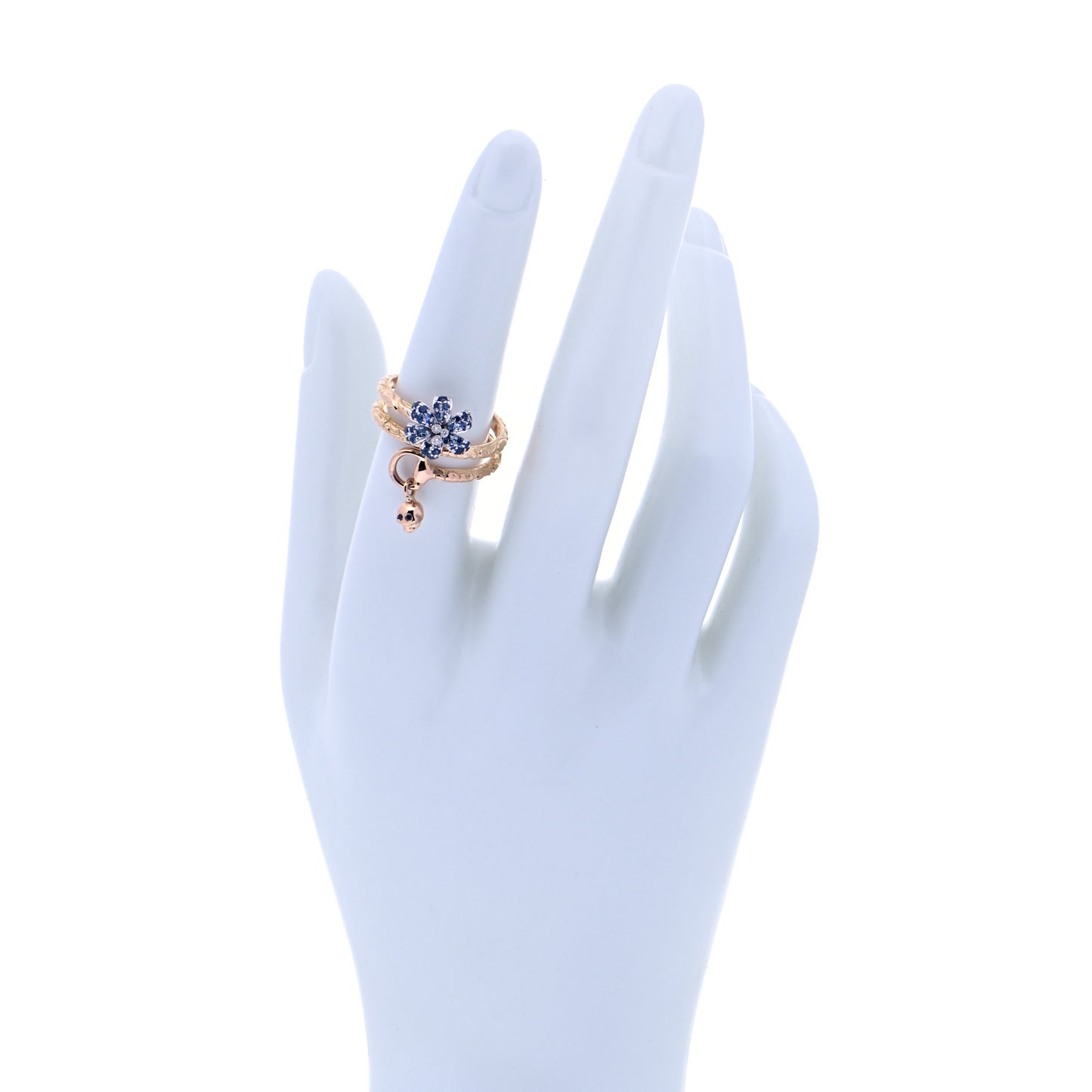 18K Rose Gold Diamond Blue Sapphire Flora Wrap Ring 55 7.25