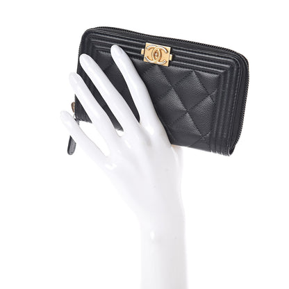 Chanel Caviar Quilted Small Boy Zip Around Wallet Black 2 of 12