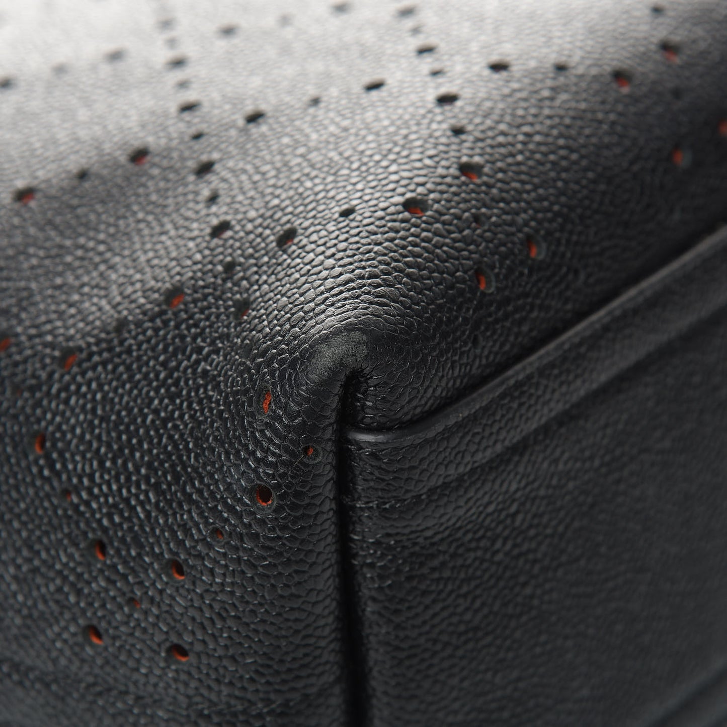 Perforated Grained Calfskin Large Shopping Tote Black