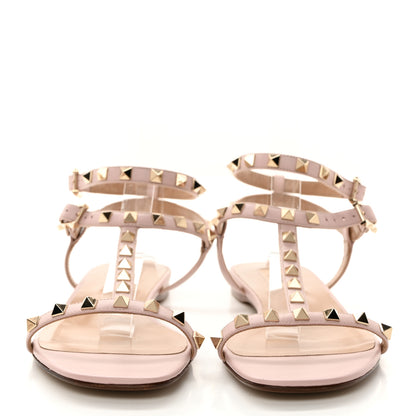 Valentino Garavani Calfskin Rockstud Ankle T-Strap Flat Sandals 39.5 Water Rose 2 of 9