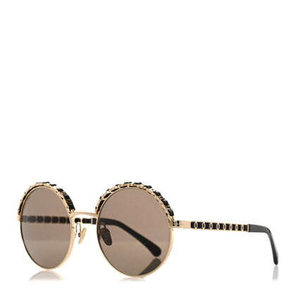 Chanel Metal Calfskin Round Chain Sunglasses Black 1 of 9
