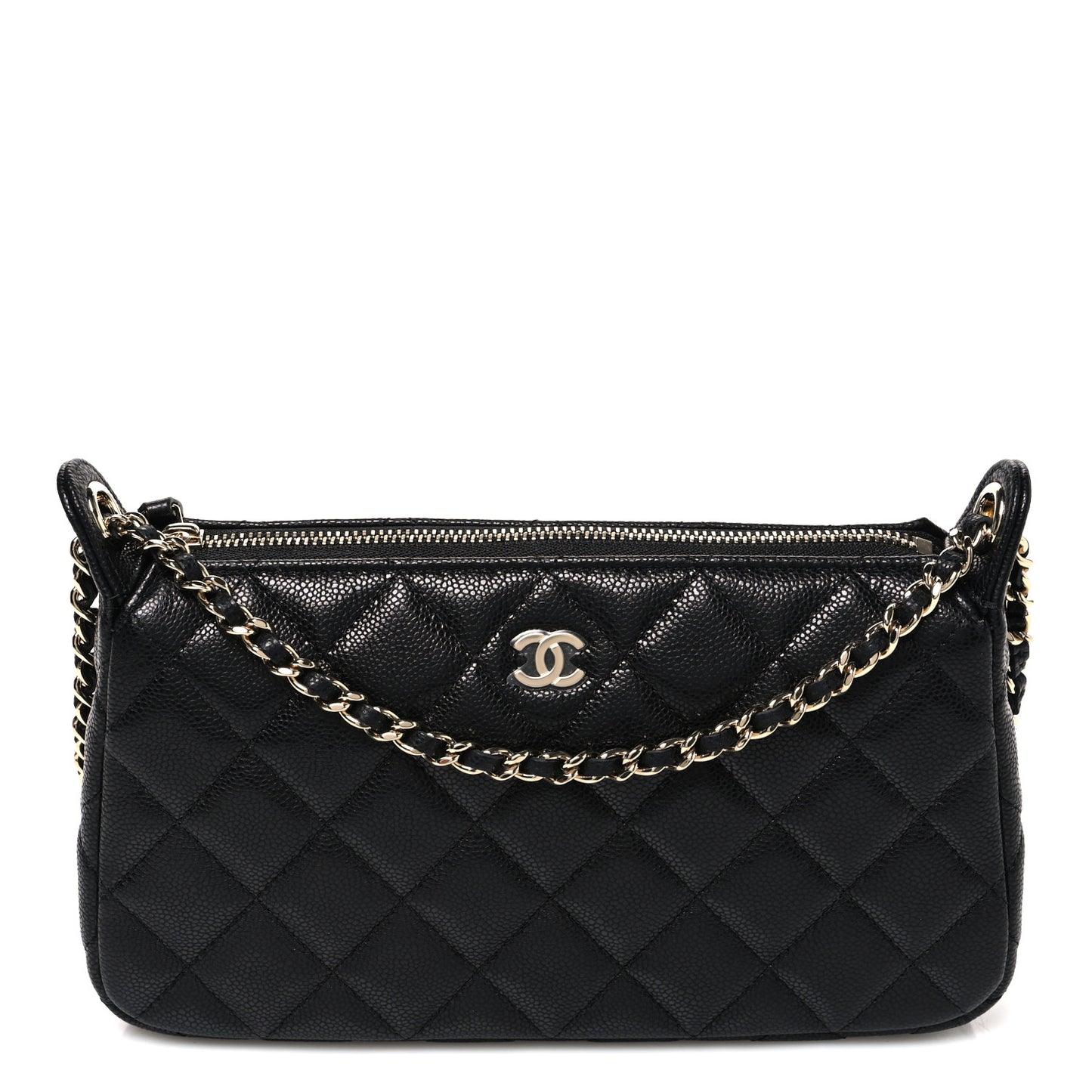 Caviar Quilted Purse With Chain Black
