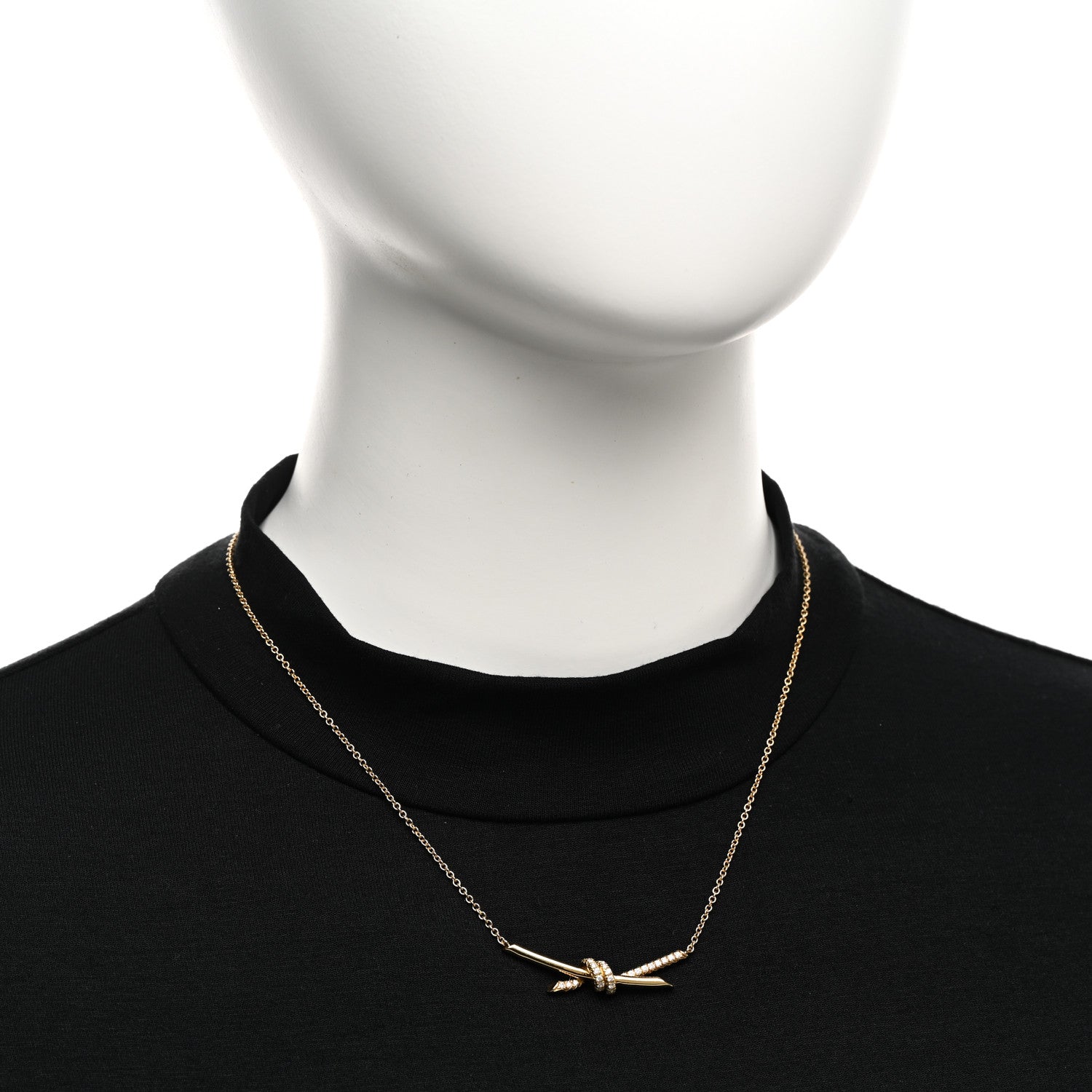 Tiffany 18K Yellow Gold Diamond Knot Necklace 2 of 5