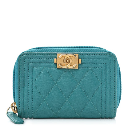 Chanel Caviar Quilted Boy Zip Around Coin Purse Wallet Turquoise 1 of 9