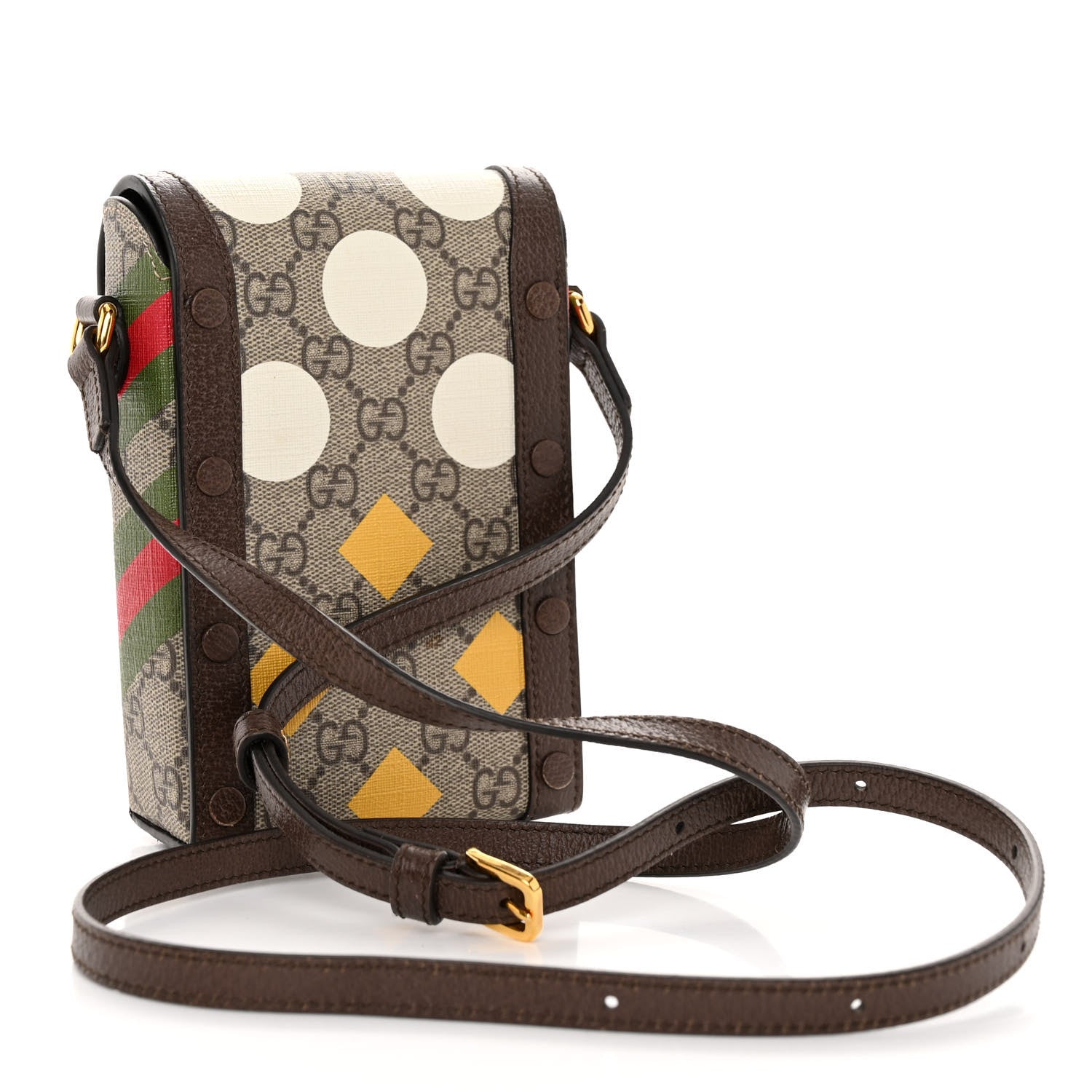 Gucci GG Supreme Monogram Textured Dollar Calfskin Geometric Print Mini Horsebit 1955 Crossbody Bag Beige Multicolor New Acero 3 of 10
