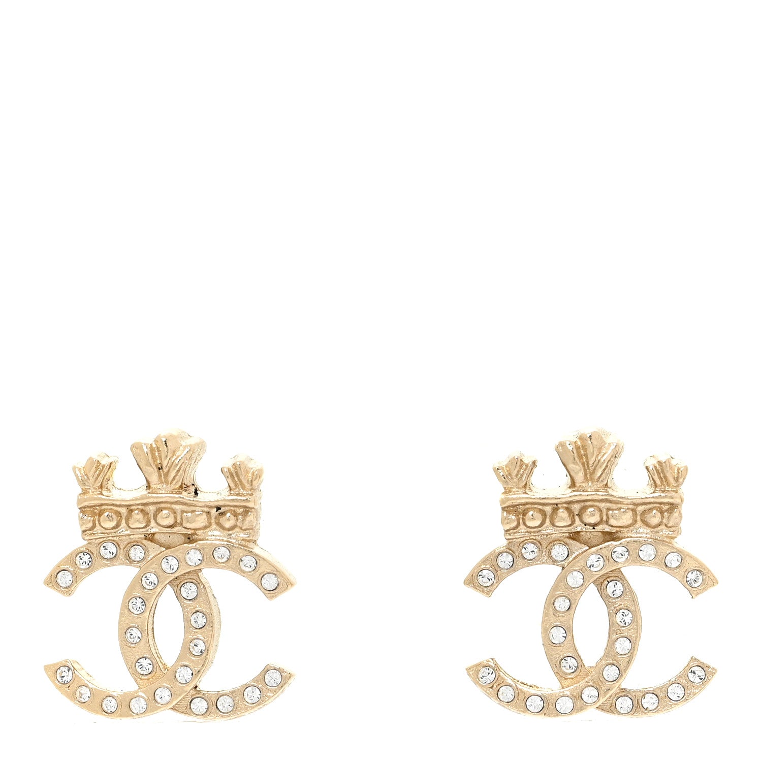 Chanel Crystal CC Crown Earrings Gold 1 of 6
