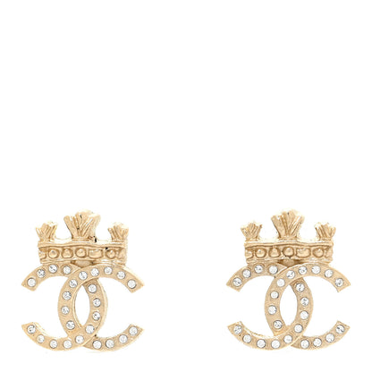 Chanel Crystal CC Crown Earrings Gold 1 of 6