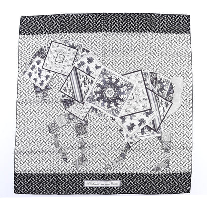 Hermes Silk A Cheval Sur Mon Carre Scarf 90 Black White Gris 1 of 4