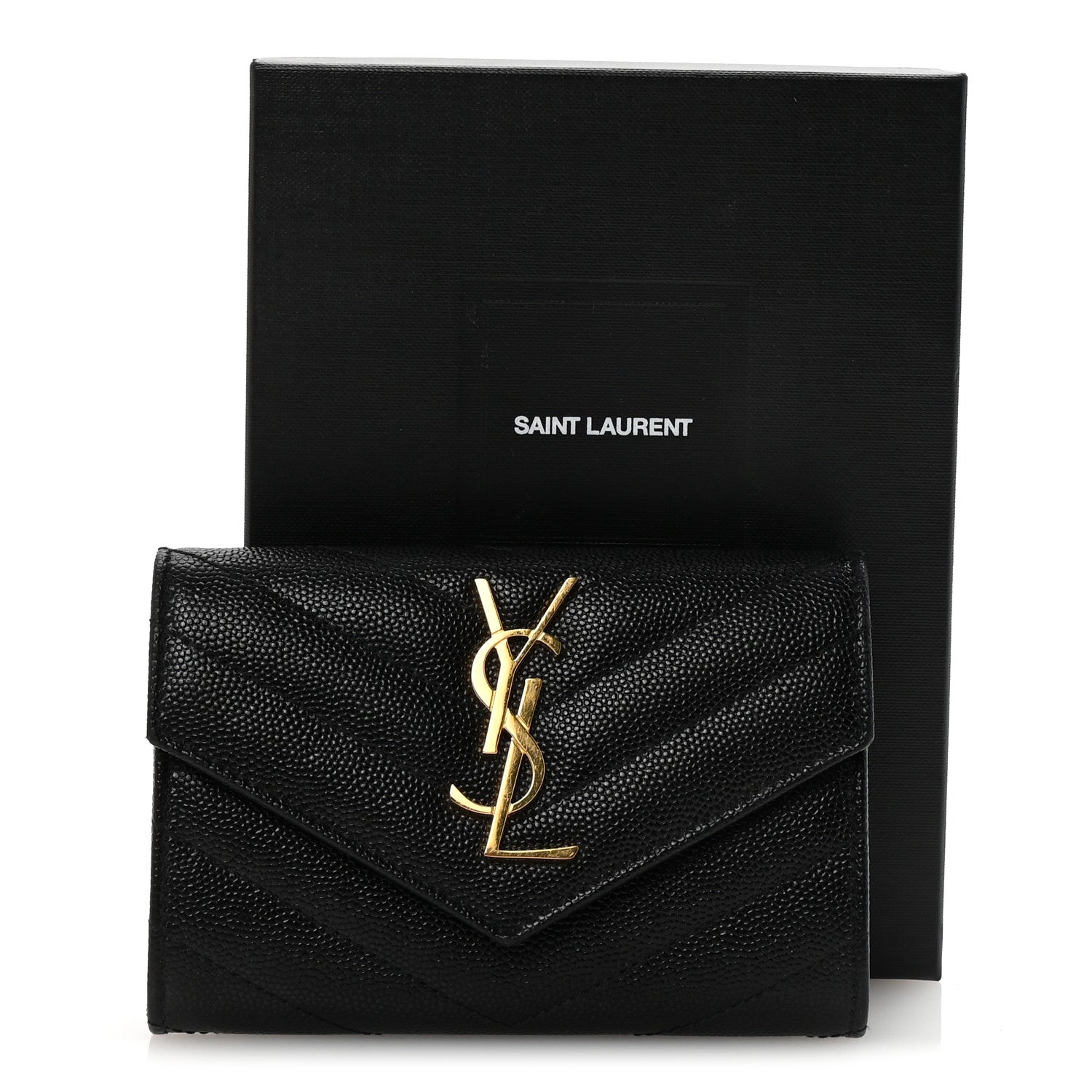 Saint Laurent Grain De Poudre Matelasse Chevron Small Monogram Envelope Wallet Black 7 of 7