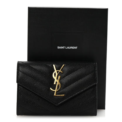 Saint Laurent Grain De Poudre Matelasse Chevron Small Monogram Envelope Wallet Black 7 of 7