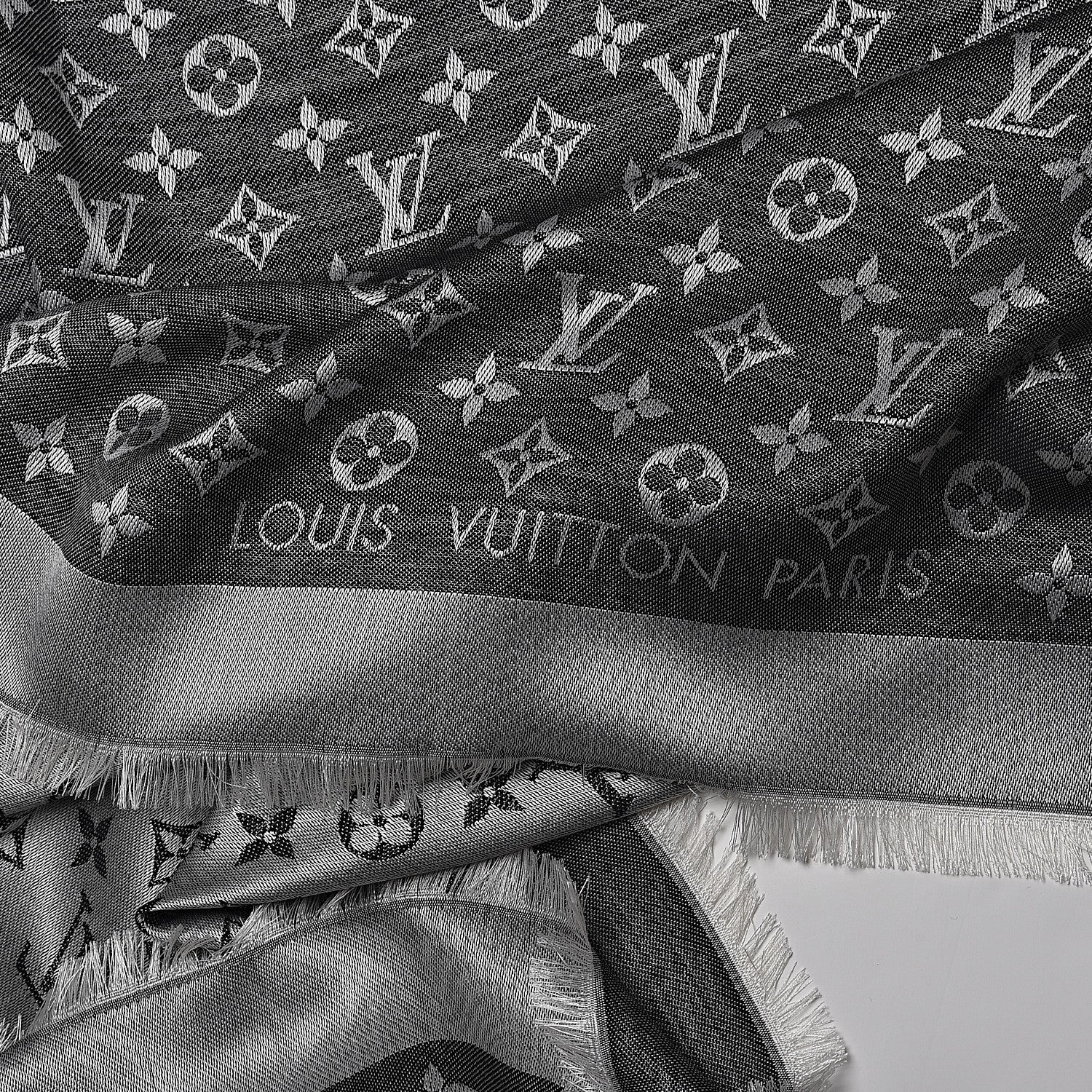 Louis Vuitton Wool Silk Monogram Denim Shawl Black 4 of 4