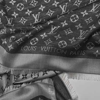 Louis Vuitton Wool Silk Monogram Denim Shawl Black 4 of 4