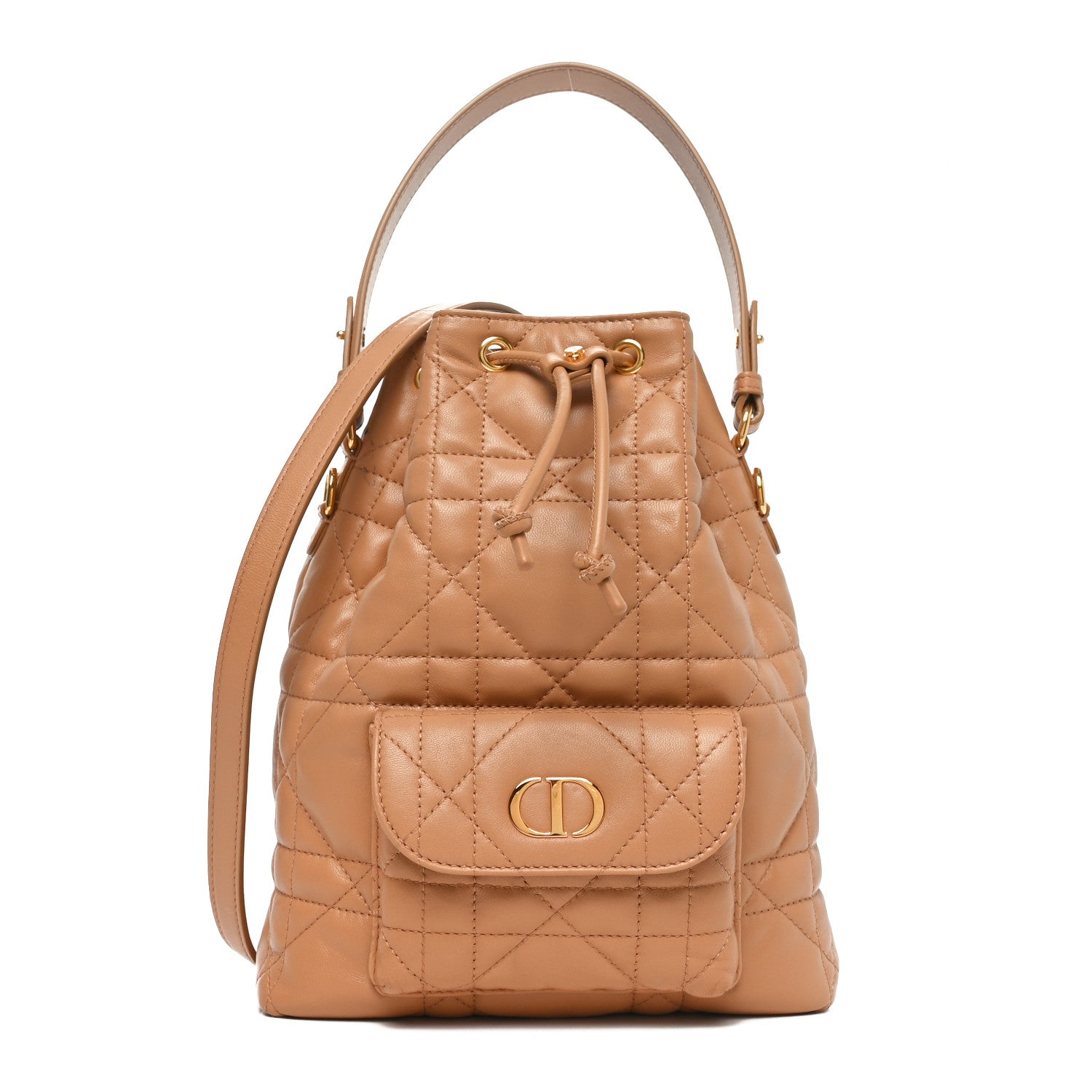 Christian Dior Lambskin Cannage Small Caro Bucket Bag Light Gold 1 of 9