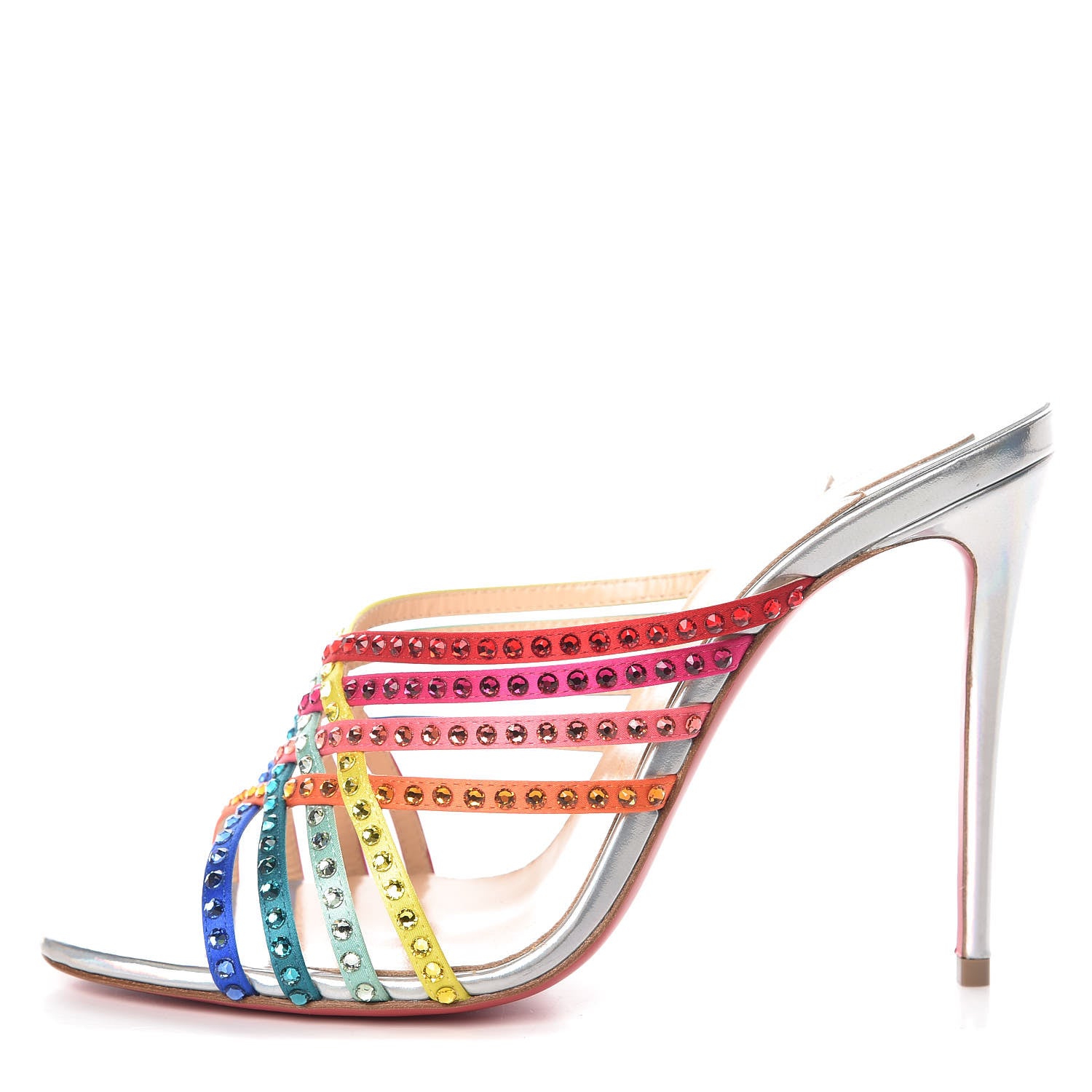Christian Louboutin Specchio Calfskin Crystal Marthastrass 100 Slide Sandals 38 Silver Multicolor 1 of 10