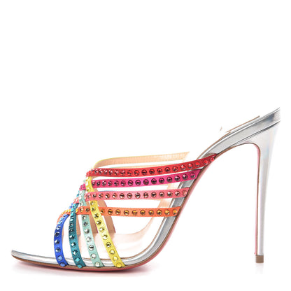 Christian Louboutin Specchio Calfskin Crystal Marthastrass 100 Slide Sandals 38 Silver Multicolor 1 of 10