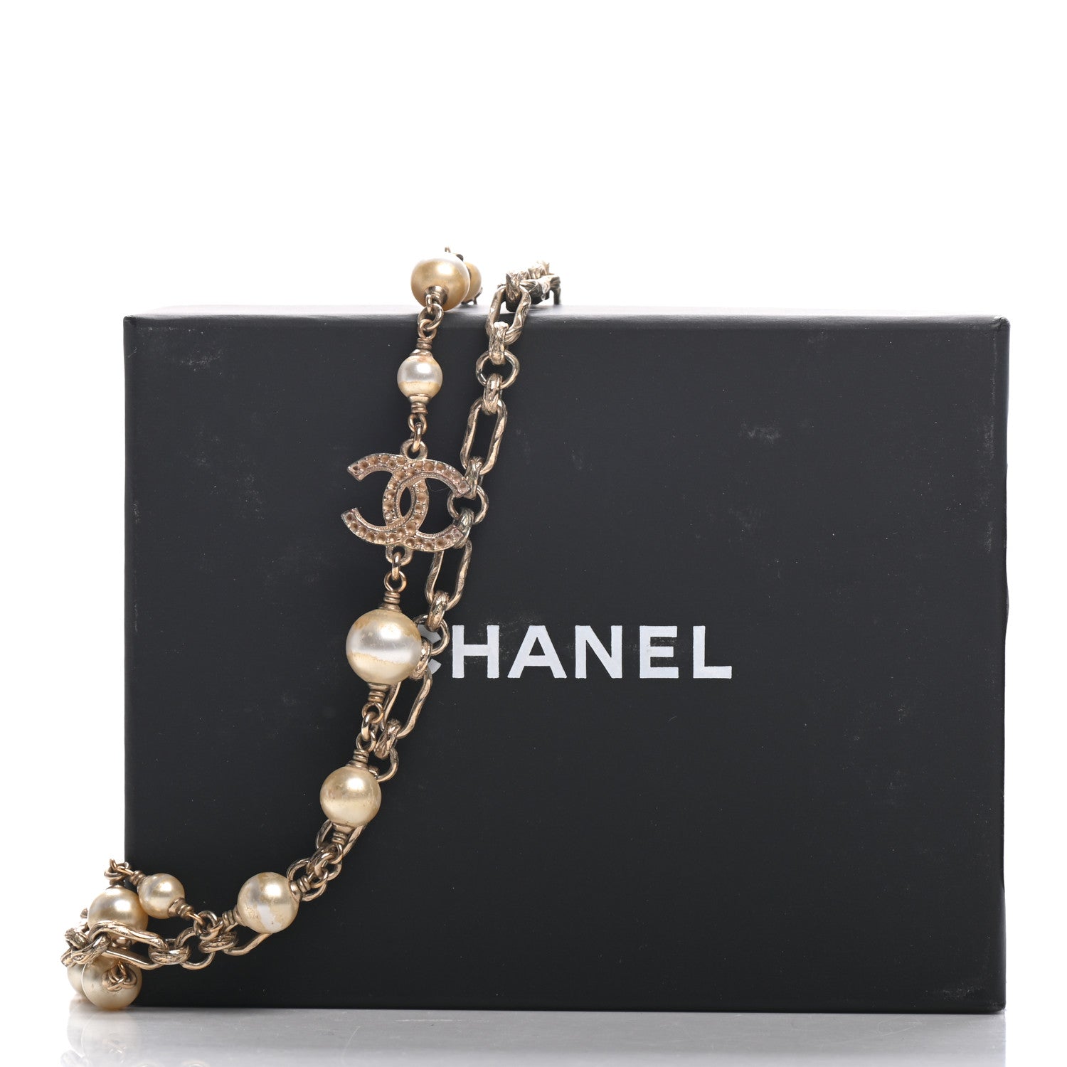 Chanel Graduated Pearl Crystal CC Long Necklace Gold 9 of 9