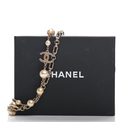 Chanel Graduated Pearl Crystal CC Long Necklace Gold 9 of 9