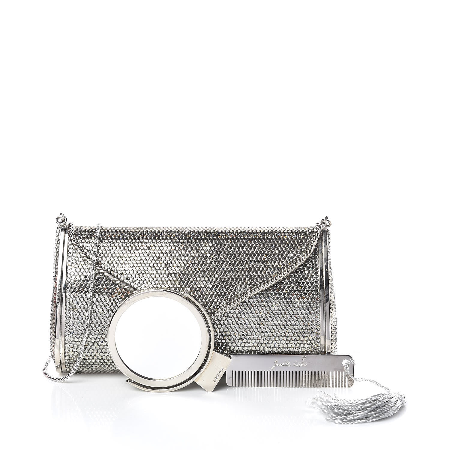 Judith Leiber Swarovski Crystal Minaudiere Clutch Silver 9 of 9
