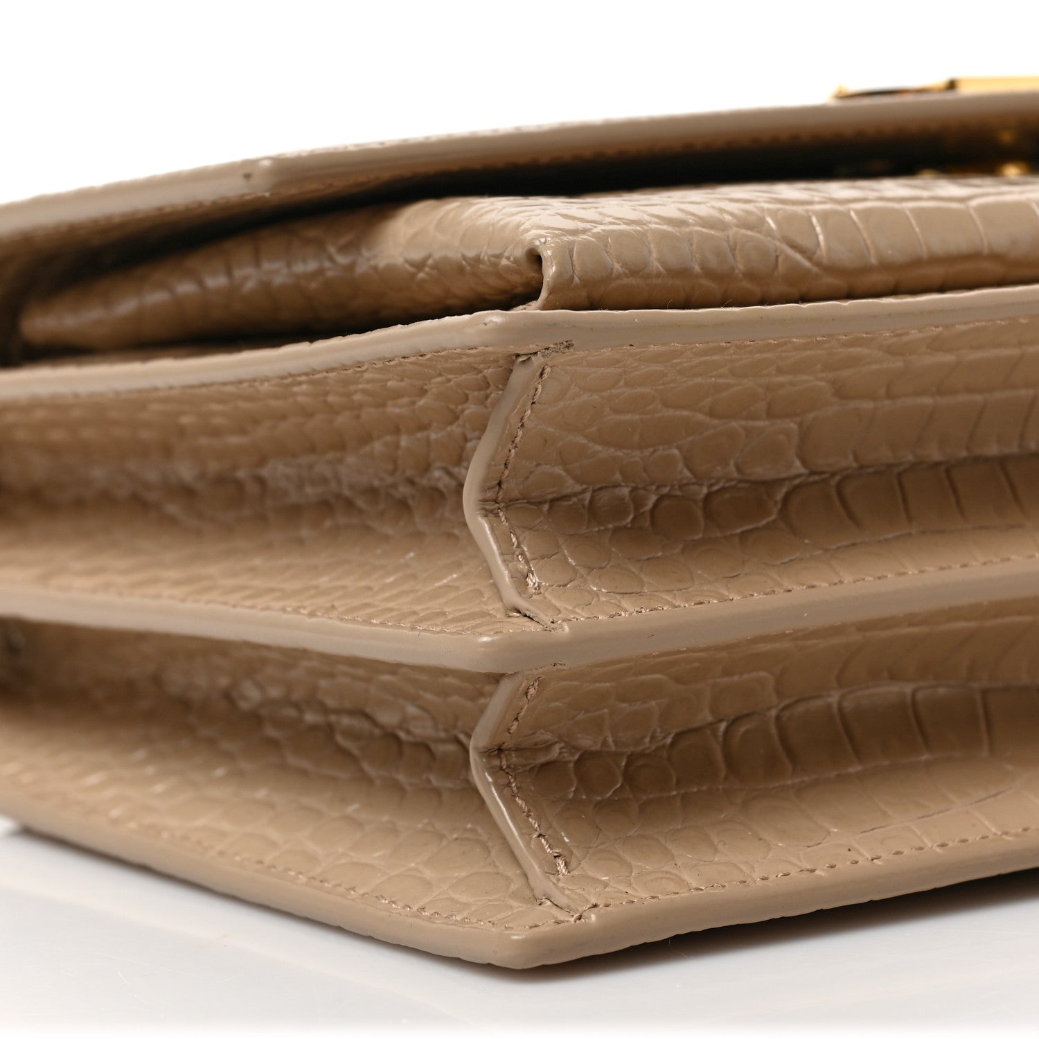 Saint Laurent Calfskin Crocodile Embossed Medium Monogram Sunset Dark Beige 7 of 8