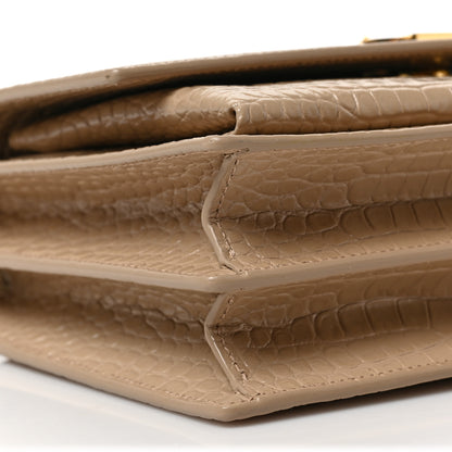 Saint Laurent Calfskin Crocodile Embossed Medium Monogram Sunset Dark Beige 7 of 8