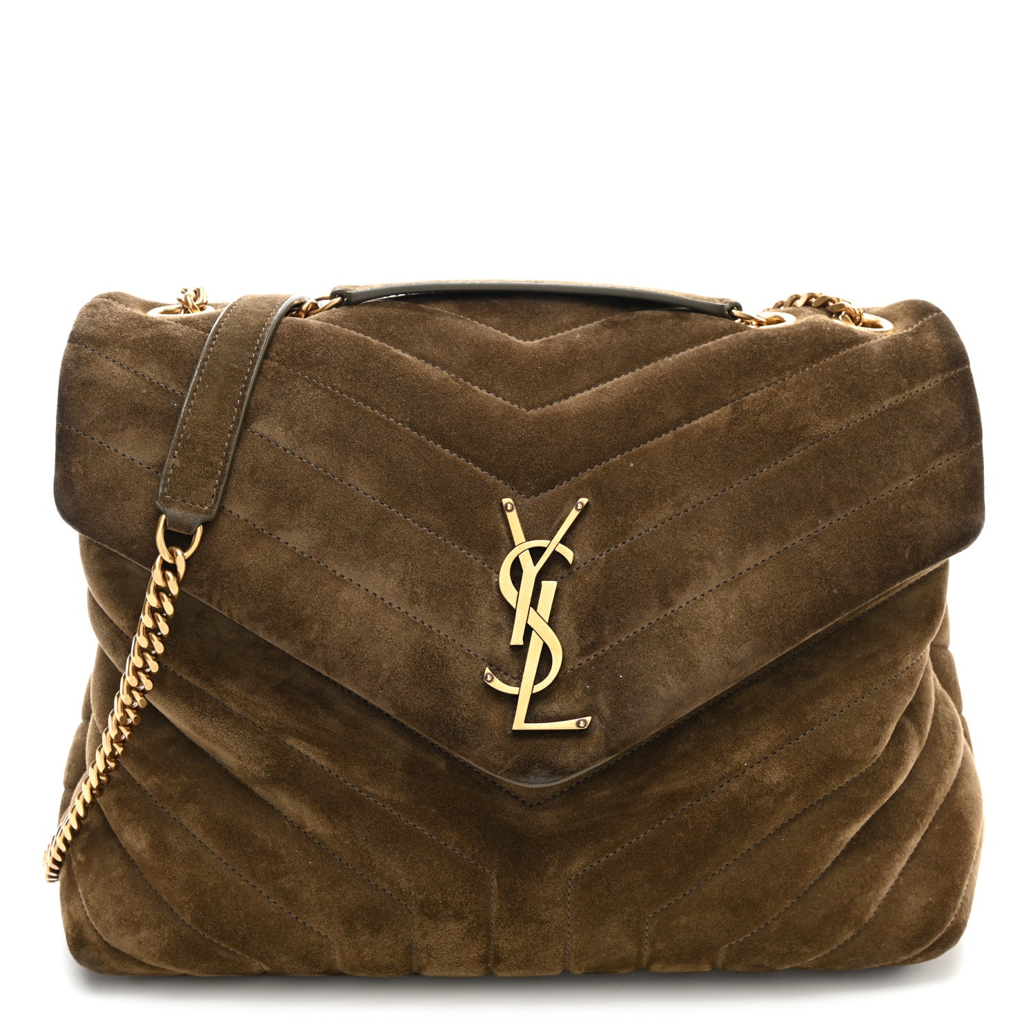 Saint Laurent Suede Y Quilted Monogram Medium Loulou Chain Satchel Seaweed 1 of 10