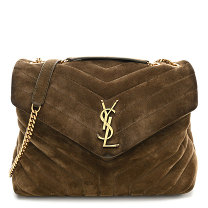 Saint Laurent Suede Y Quilted Monogram Medium Loulou Chain Satchel Seaweed 1 of 10
