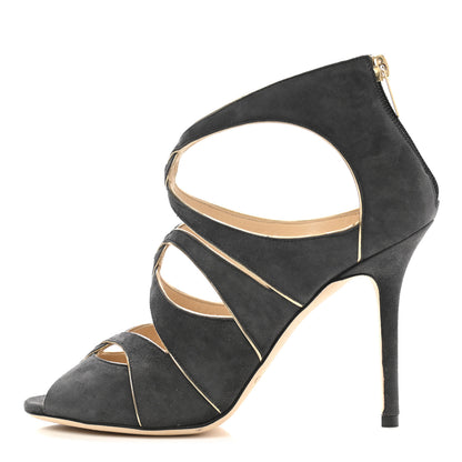 Jimmy Choo Suede Mirror Calfskin Leash Sandal 37 Smoke 1 of 11