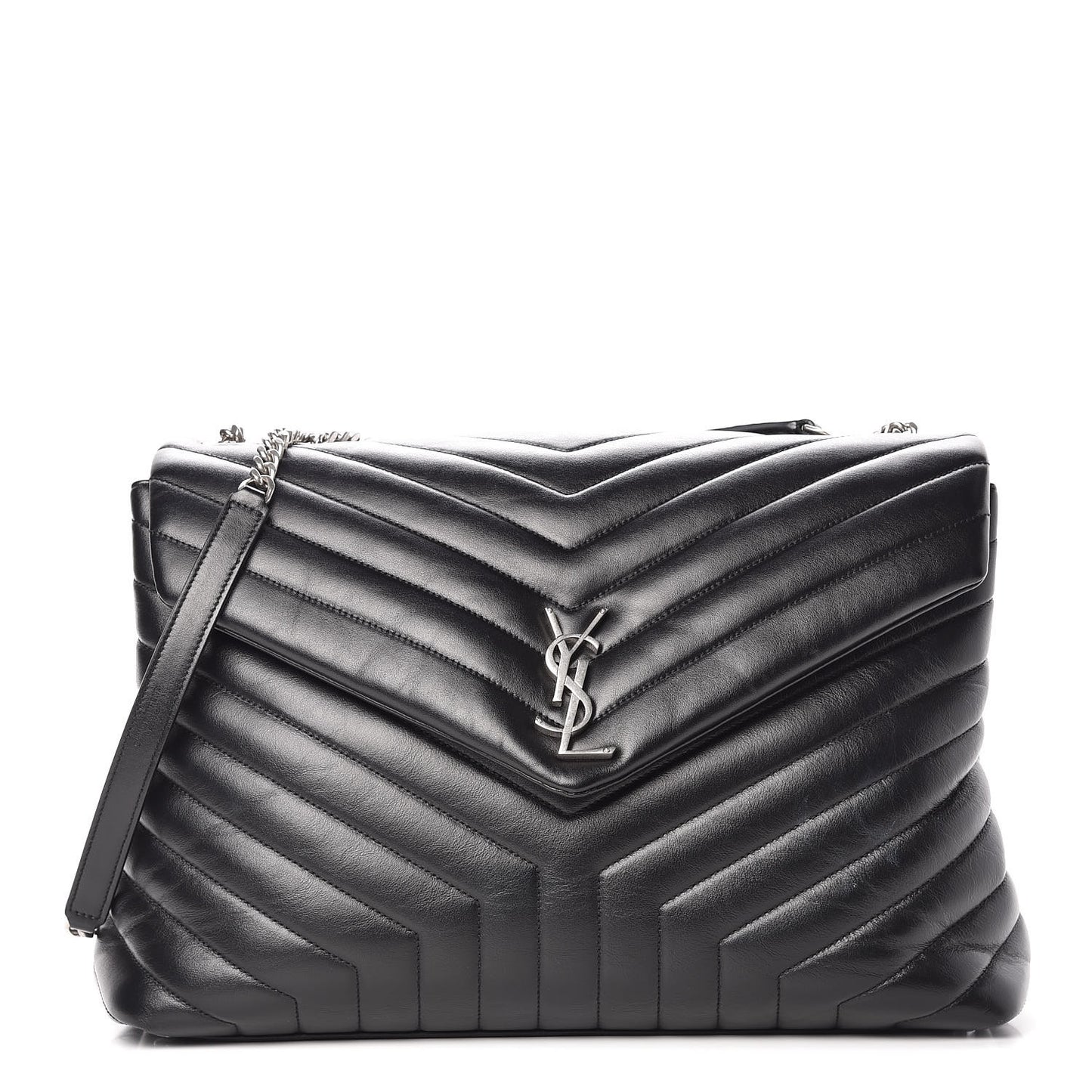 Calfskin Y Quilted Monogram Large Loulou Chain Satchel Black