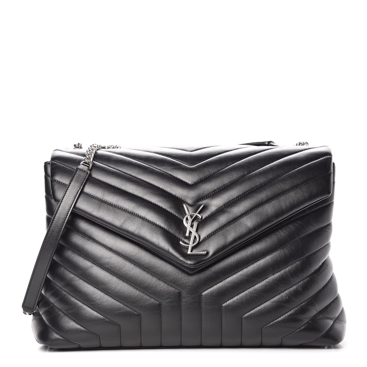 Saint Laurent Calfskin Y Quilted Monogram Large Loulou Chain Satchel Black 1 of 12