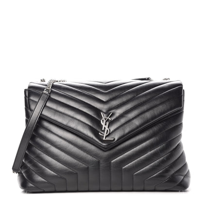 Saint Laurent Calfskin Y Quilted Monogram Large Loulou Chain Satchel Black 1 of 12