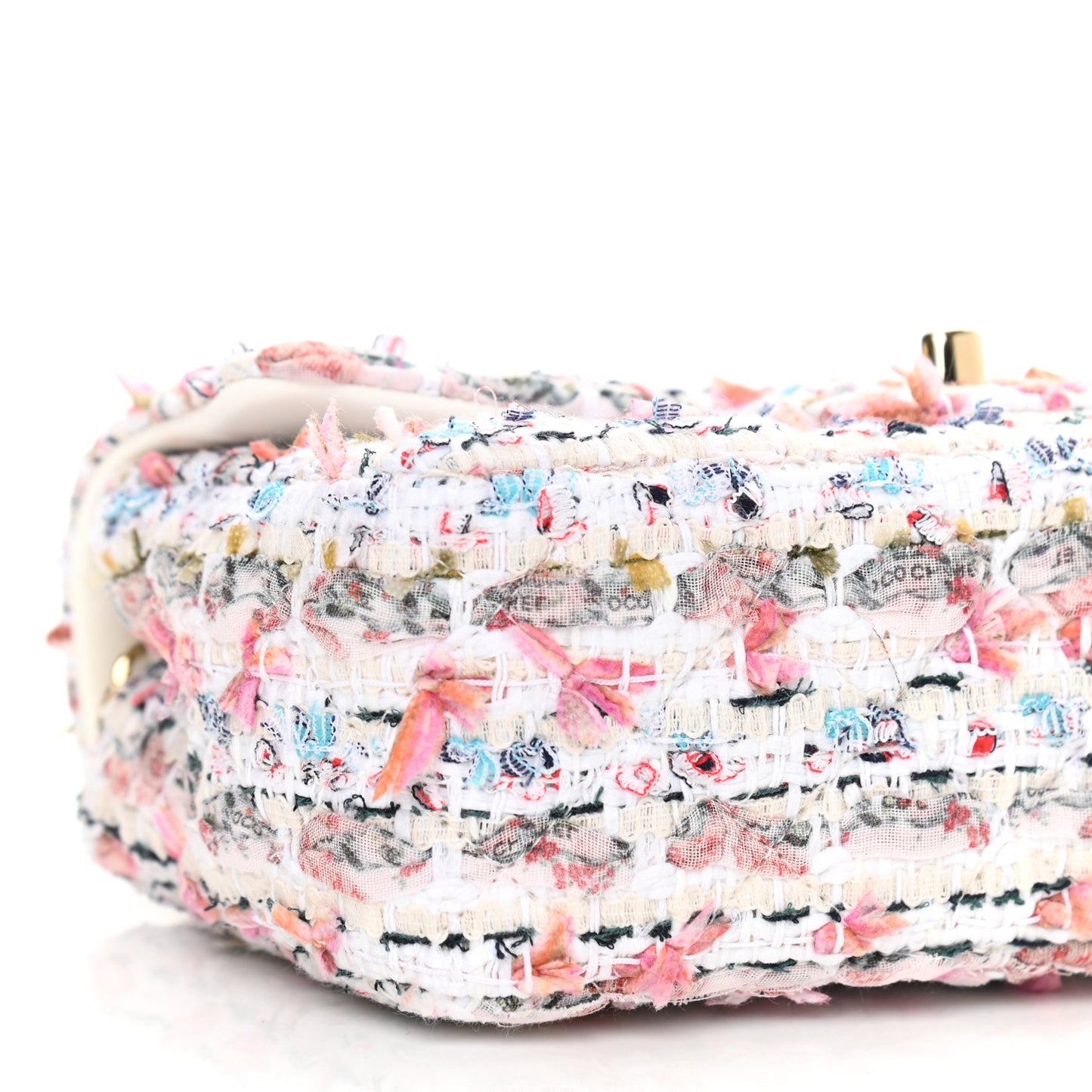 Tweed Quilted Mini Rectangular Flap White Pink Multicolor