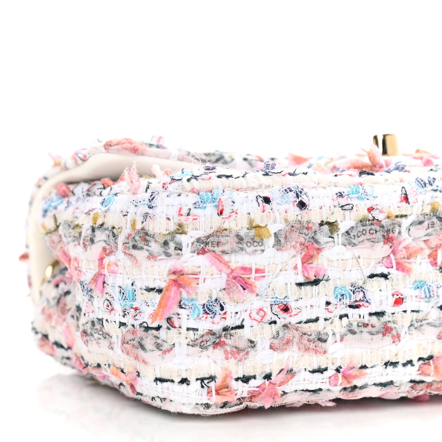 Chanel Tweed Quilted Mini Rectangular Flap White Pink Multicolor 8 of 9
