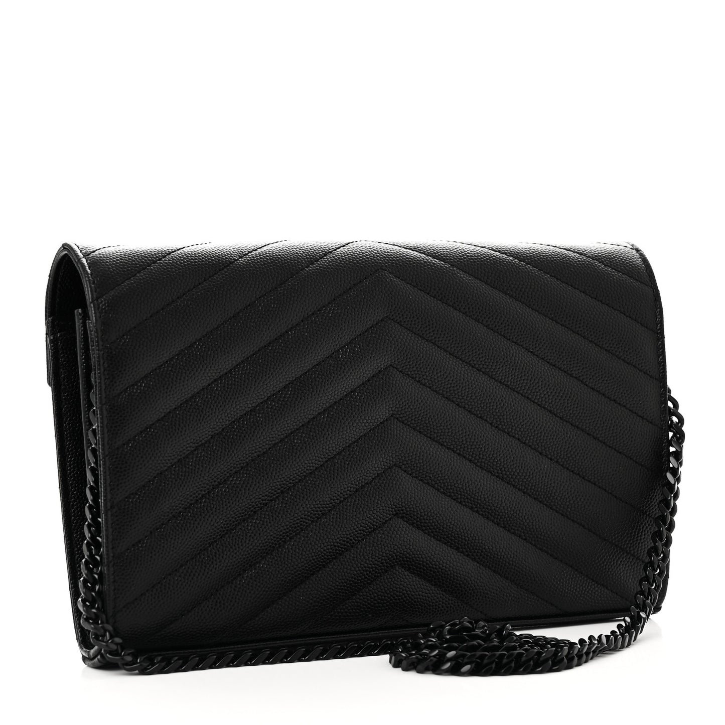 Grain De Poudre Matelasse Chevron Monogram Monochrome Chain Wallet Black