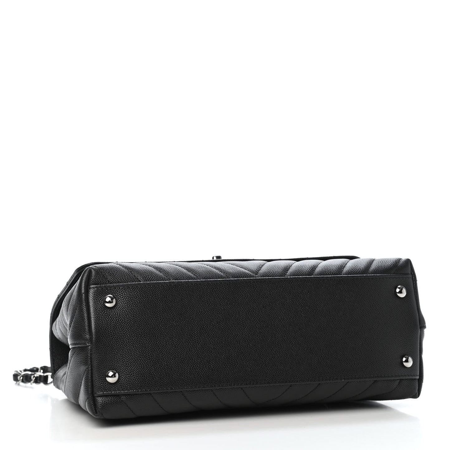 Caviar Chevron Quilted Small Coco Handle Flap Black